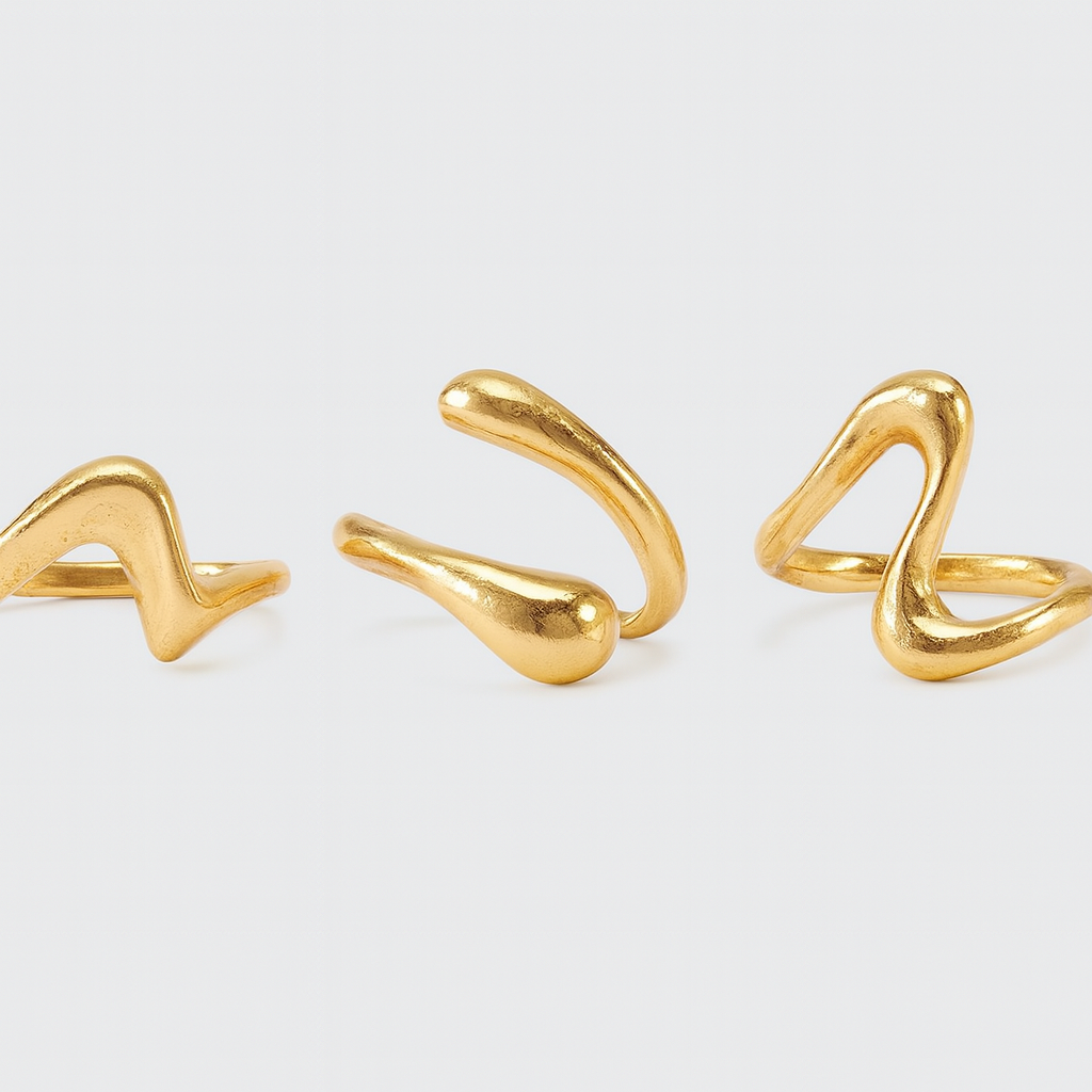 Curved Golden Ring Set
