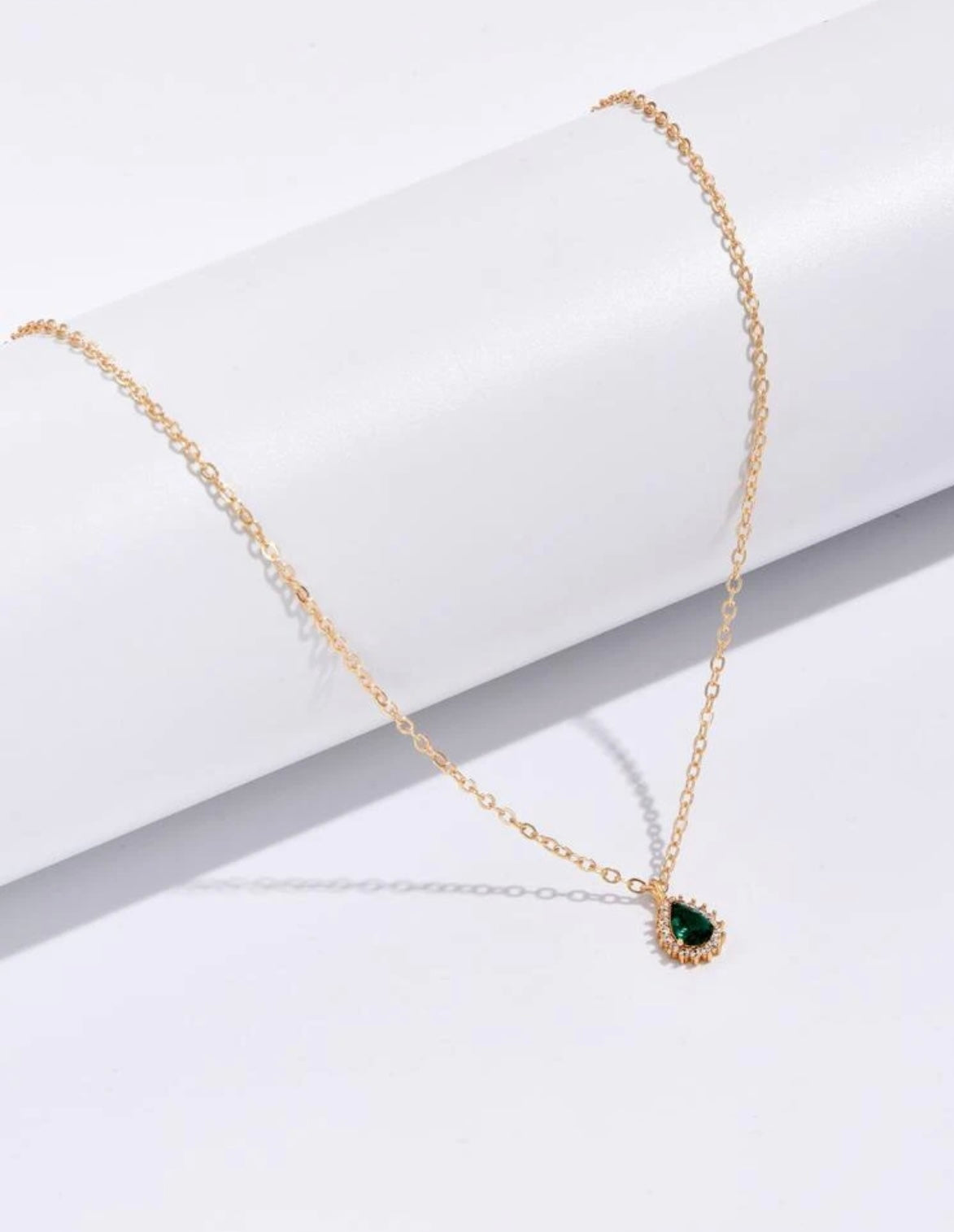 Emerald Water Drop Pendant & Necklace