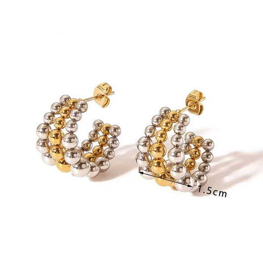 Trio Half SS Gold Earrings