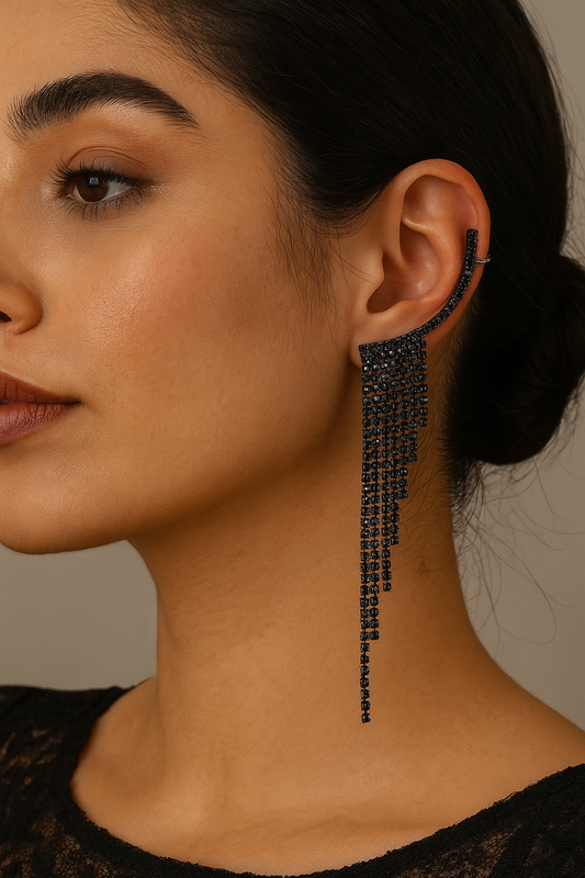 Rihanna Shiny Black Earrings