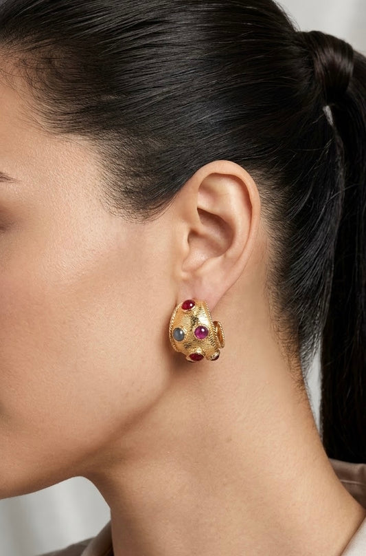 Bijou Cabochon Hoop Earrings