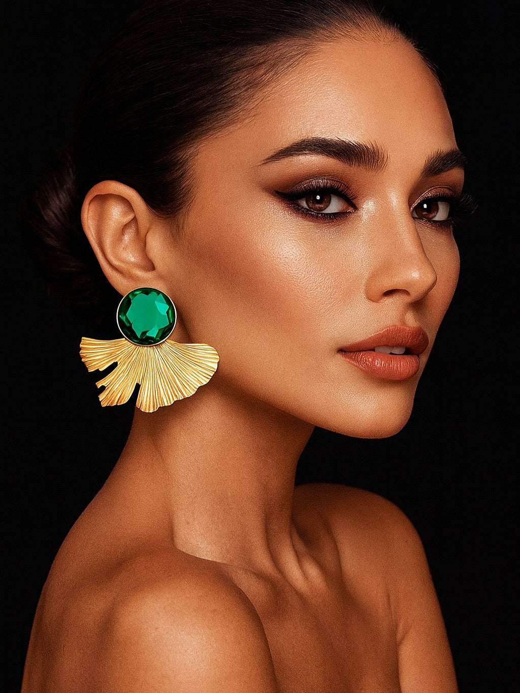 Fan Shape Green Stone Earrings