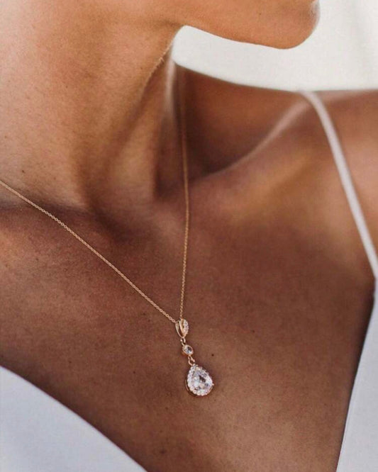 Elegant Oval Drop Back Chain with Necklace - One Piece