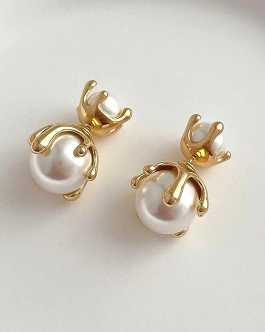 18K Gold Plated Lily Pearl Earrings