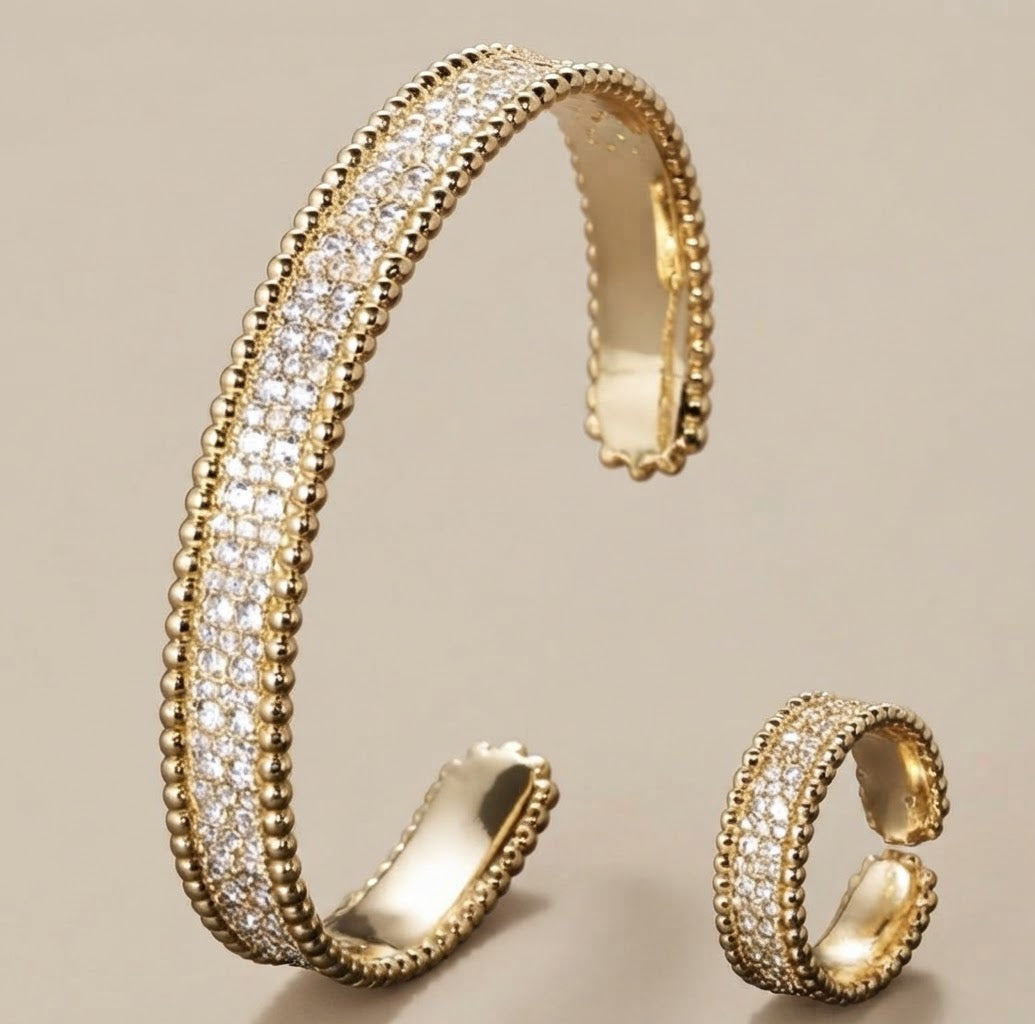 Bracelet Jonc et Bague en Or Style Diamant