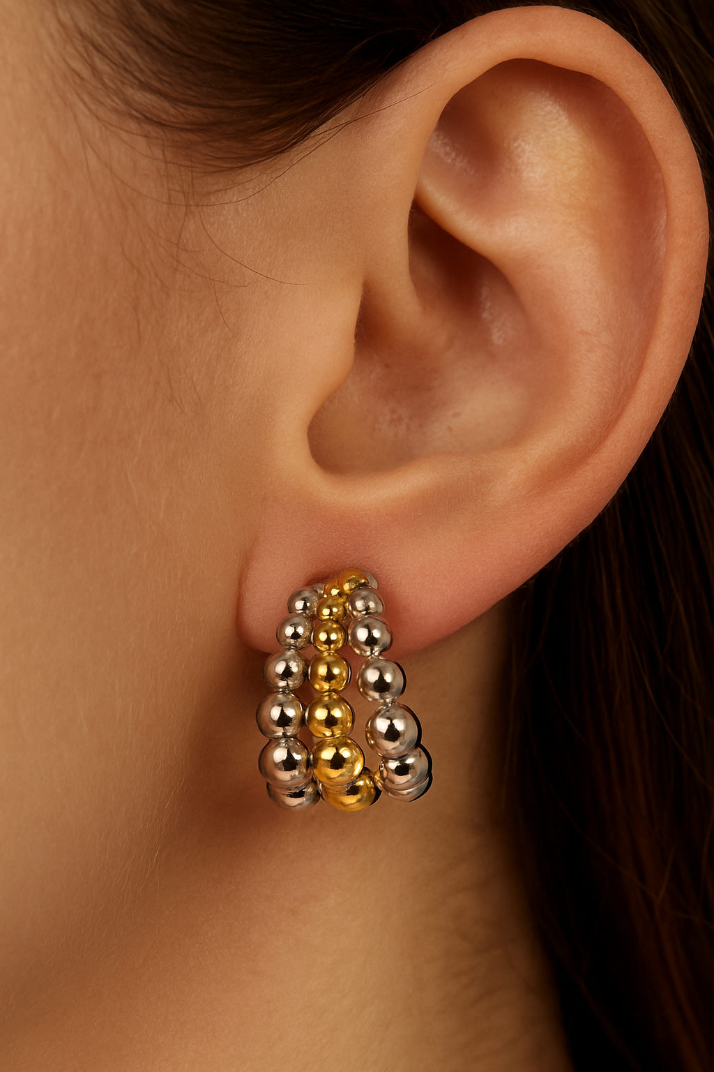 Trio Half SS Gold Earrings