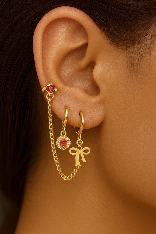 3 Pieces Fuchsia Set “Single Earring”