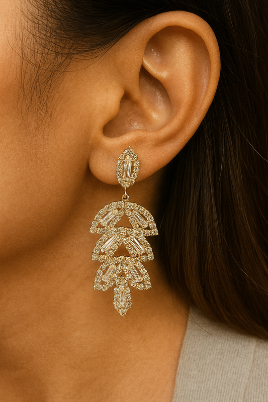 Super Shiny Zircon Leaf Earrings