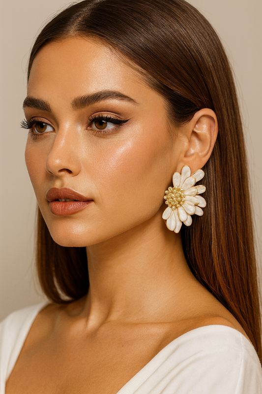 Half Flower White Special Earrings