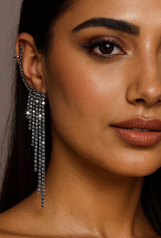 Rihanna Shiny Black Earrings