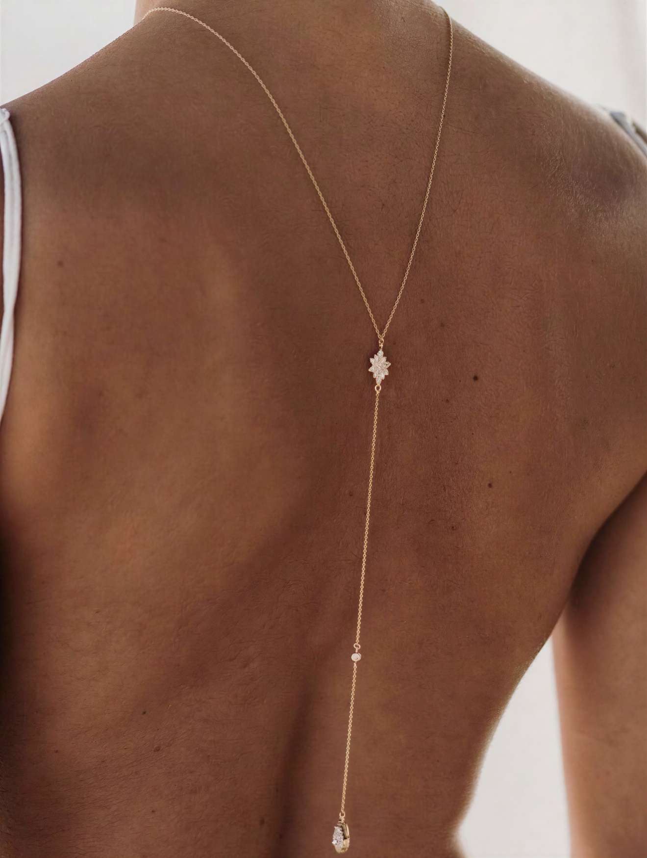 Elegant Oval Drop Back Chain with Necklace - One Piece