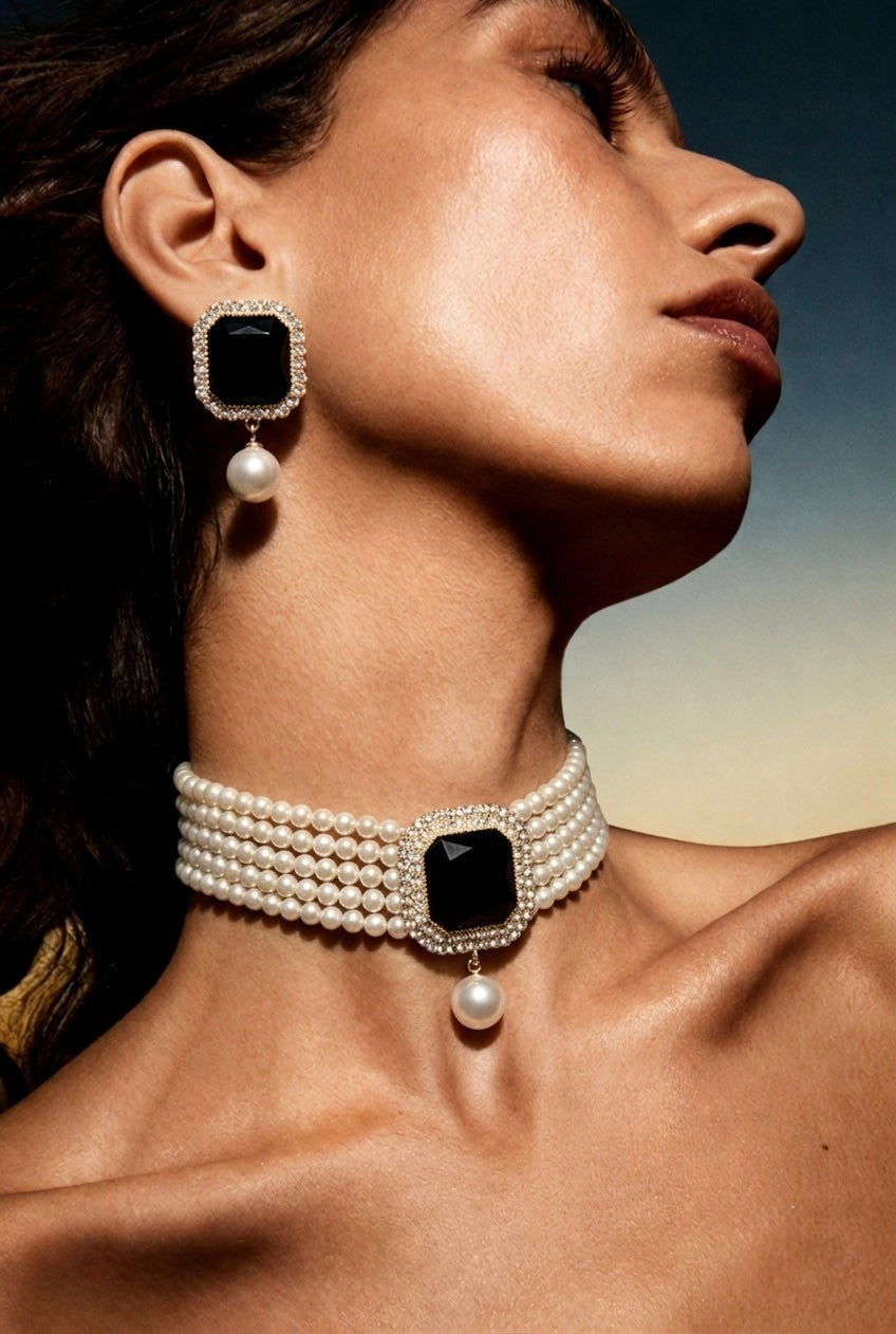 Princess Diana Black & Pearl Set