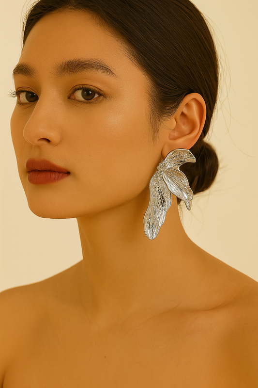 Half Leaf Silver Earrings