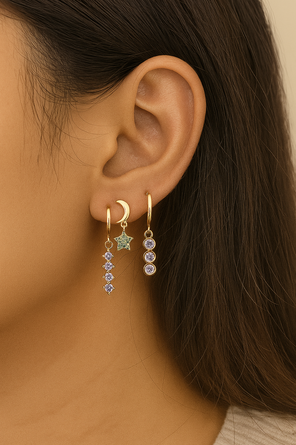 Set of 3 Dangling Single Earring