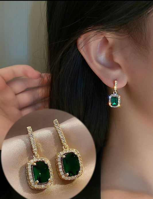 Cubic Zirconia Green Drop Earrings