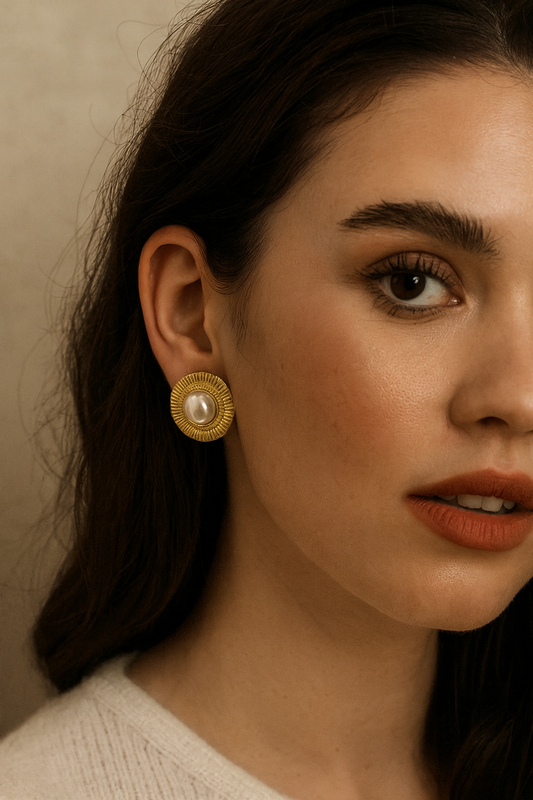 Faux Pearl Round Earrings