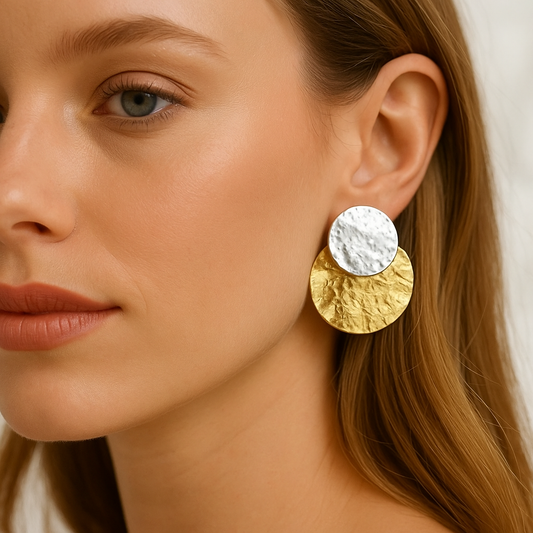 Silver/Gold Double Round Earrings