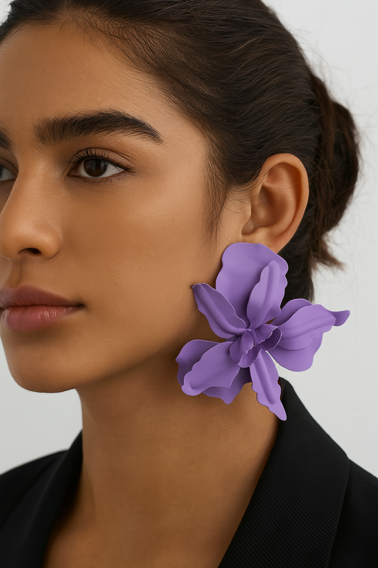3D Purple Flowery Earring
