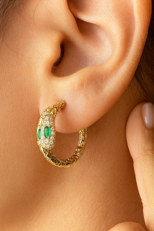 Sterling Silver Green Snake Earrings