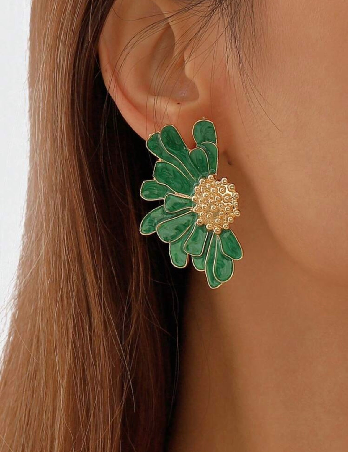 Masterpiece & Special Half Green Flower Earrings