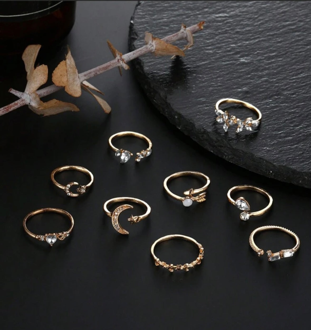 Moon, Star & Heart Ring Set