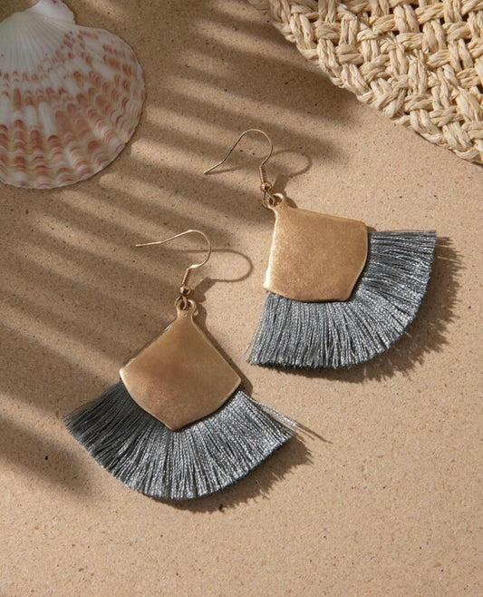 Grey Tassel Drop Earrings