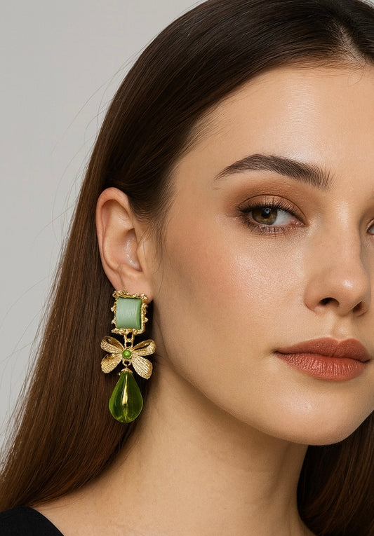 Clip on “Non Pierced” Green Earrings