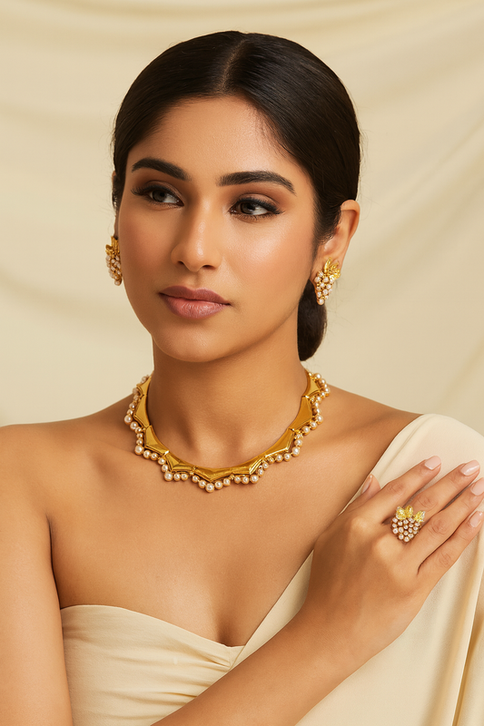 18K Gold Plated Golden Pearl Set