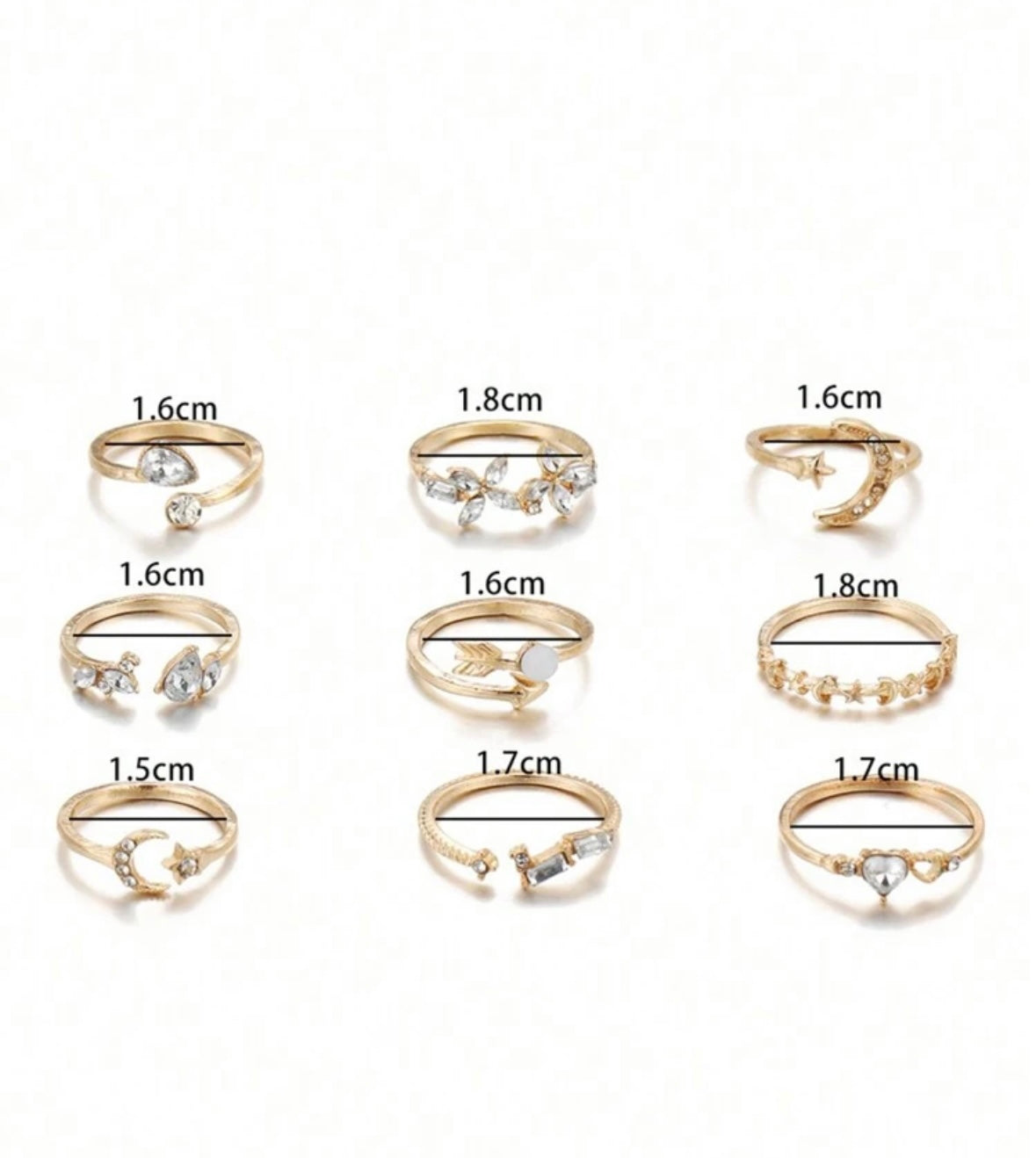 Moon, Star & Heart Ring Set