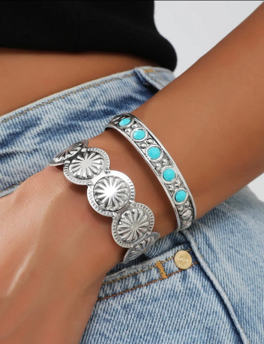 2 Pcs Western Style Cuff Bangle Bracelet Set