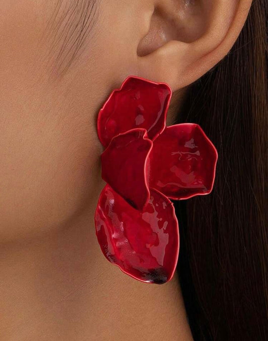 Geometric Red Flower Earrings