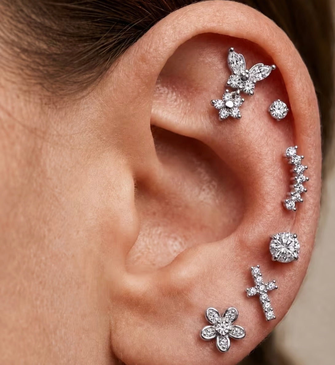 Lily Cross Rhinestone Pierced Set