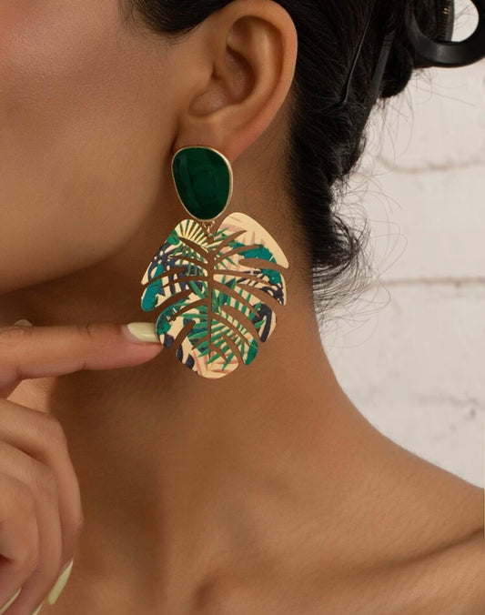 Green+Gold Leaf Earrings