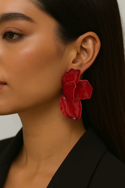 Geometric Red Flower Earrings