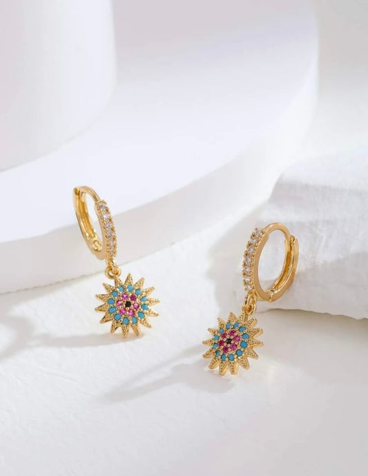 Sun Flower Shiny Colourful Earrings