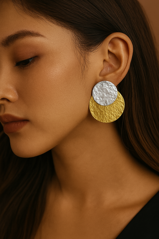 Silver/Gold Double Round Earrings