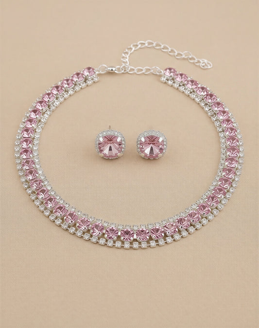 Blush Cascade Rhinestone Choker & Earring Set