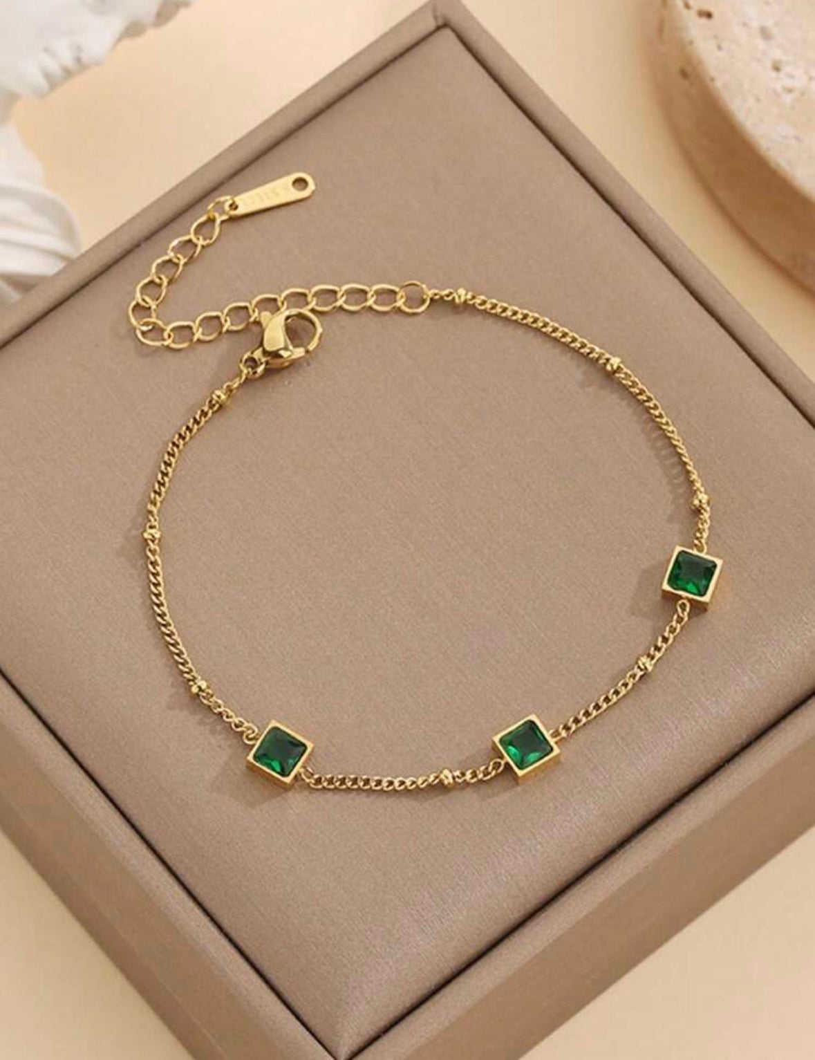 Waterproof Stainless Steel Emerald Shiny Set