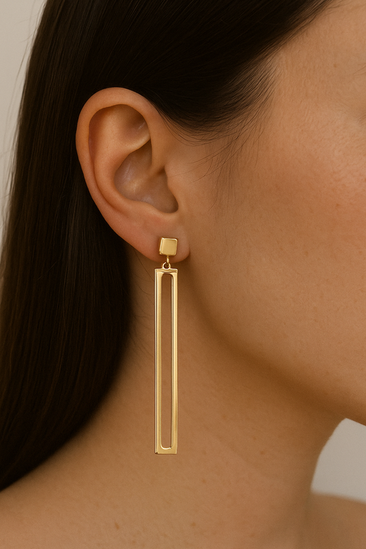 Long Drop Squared Earrings