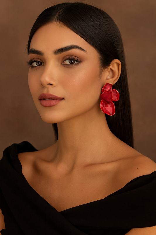 Geometric Red Flower Earrings