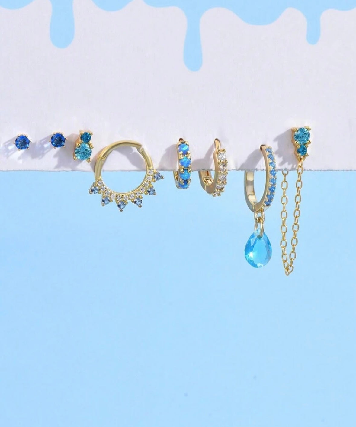 7 Pcs Sea Blue Earrings Set