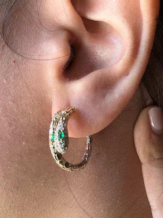 Sterling Silver Green Snake Earrings