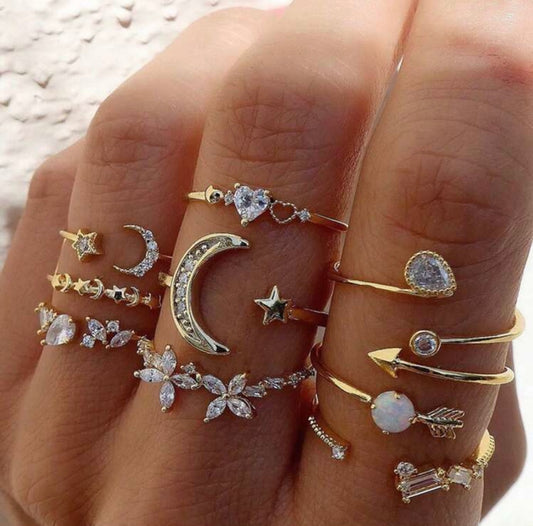 Moon, Star & Heart Ring Set