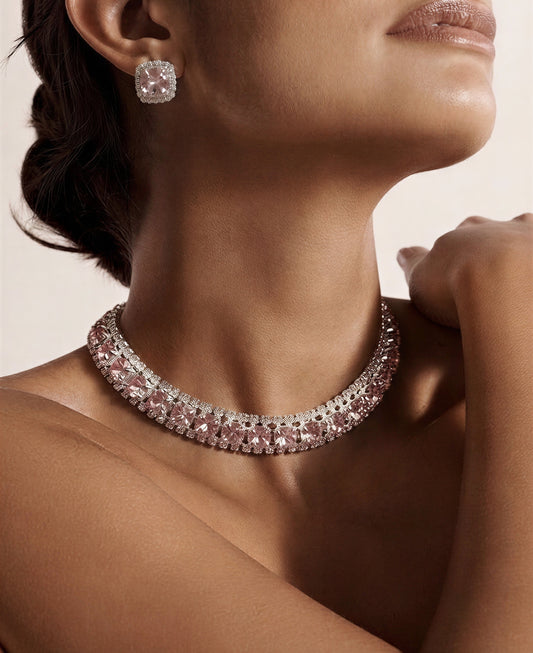 Blush Cascade Rhinestone Choker & Earring Set