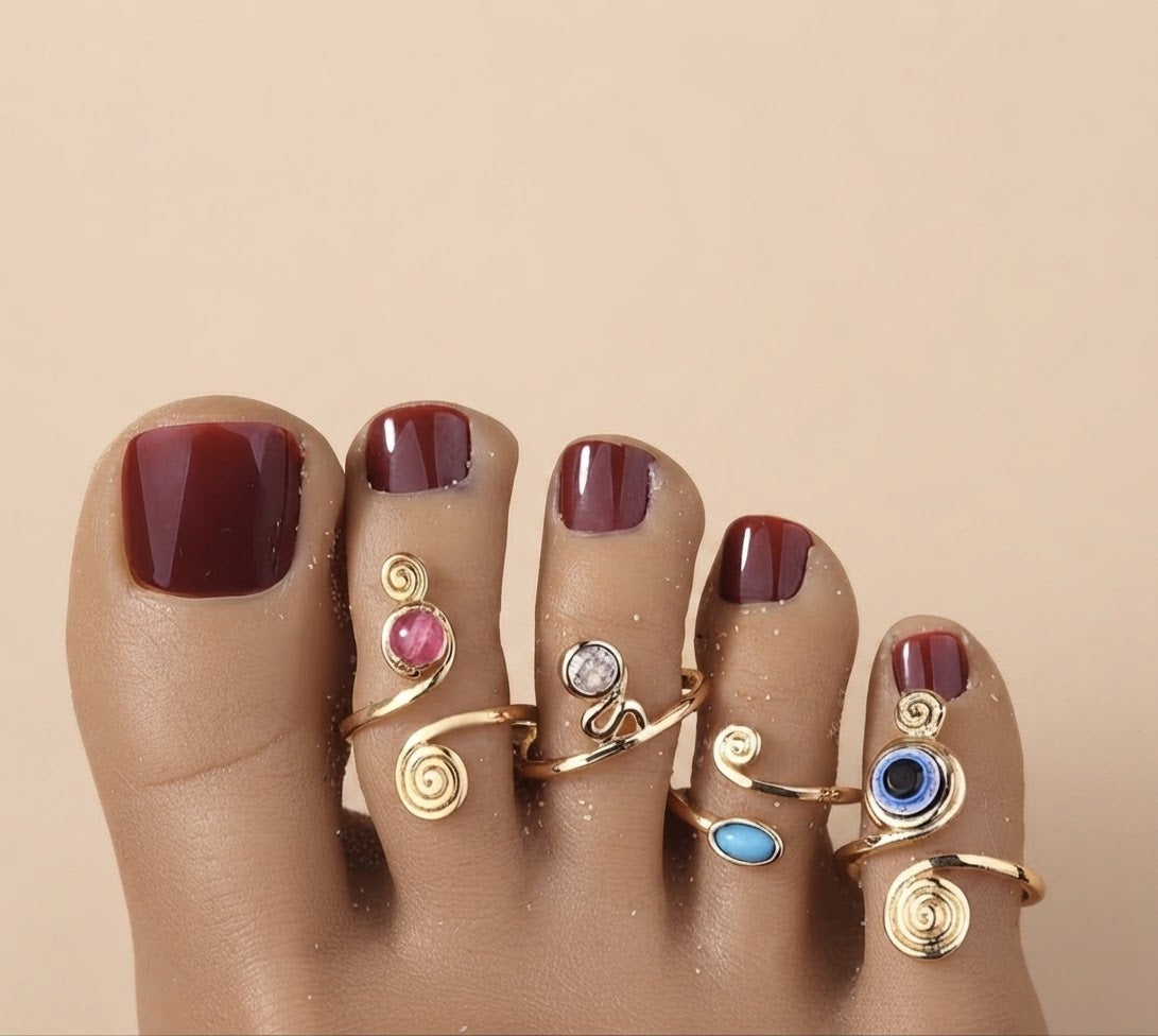 Multicolour Toe Ring Set
