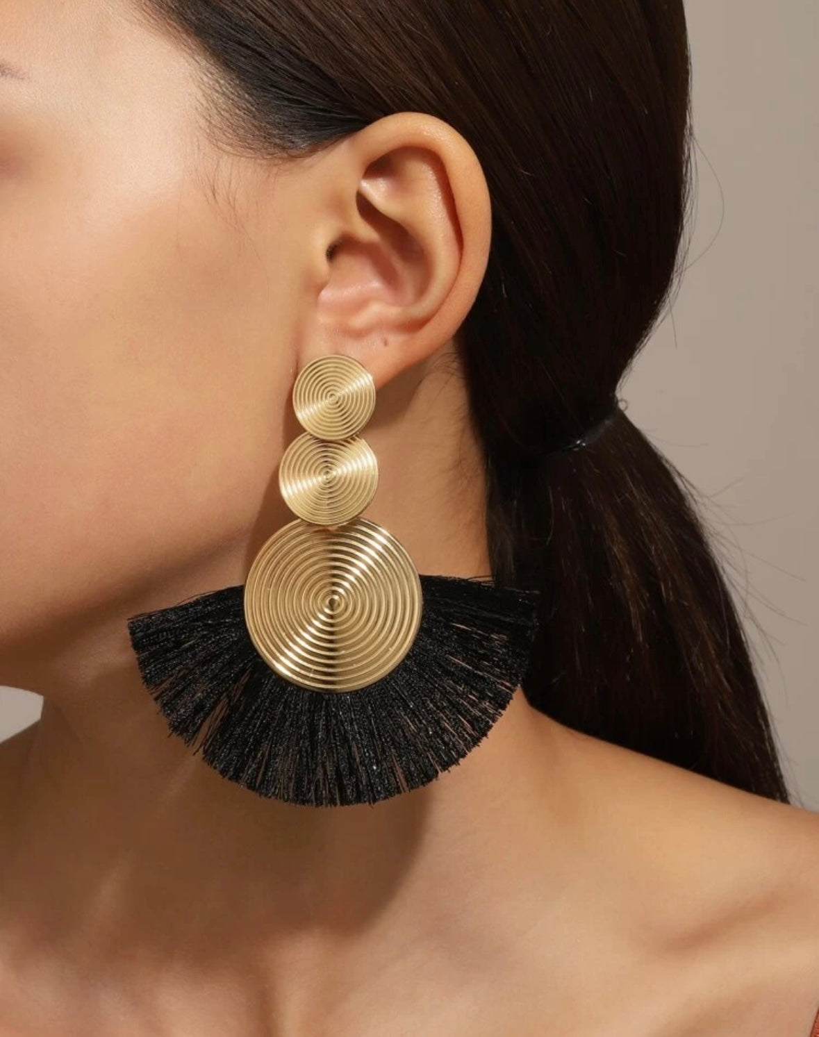 Long Black Tassel Earrings