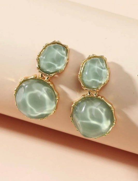 Green Double Stone Earrings