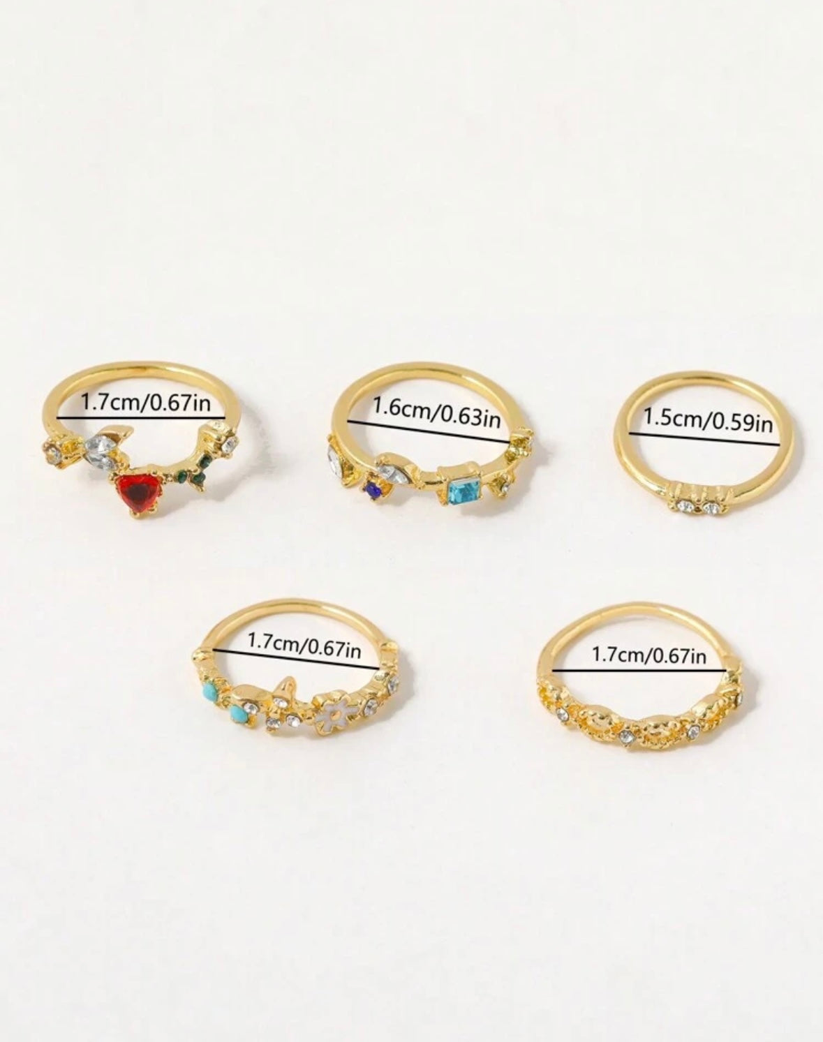 Colourful Ring Set - 5 Pcs