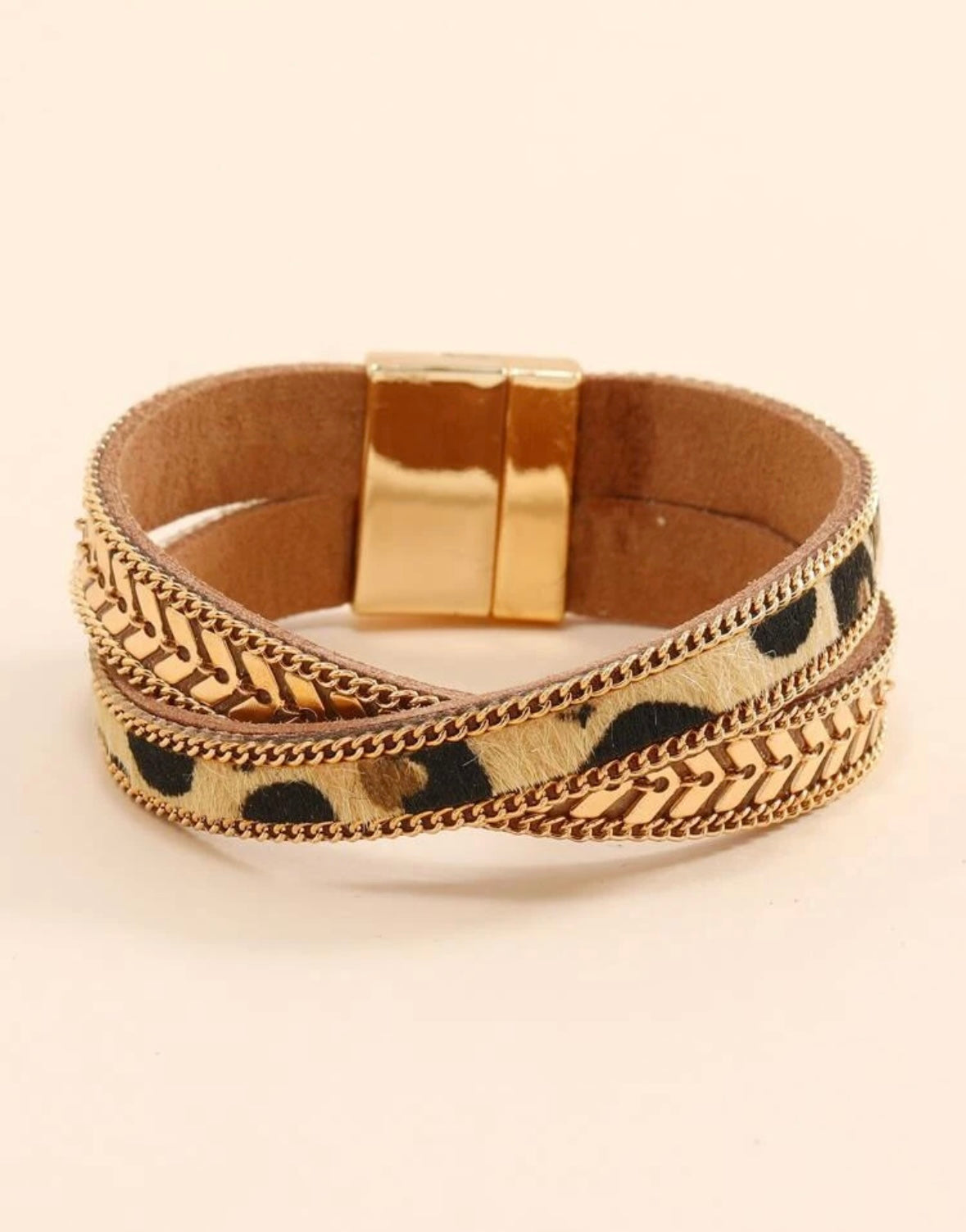 Chain +Leather Bracelet with Magnet Lock