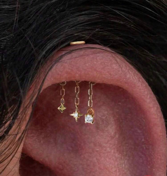925 Sterling Silver Dangled Piercing